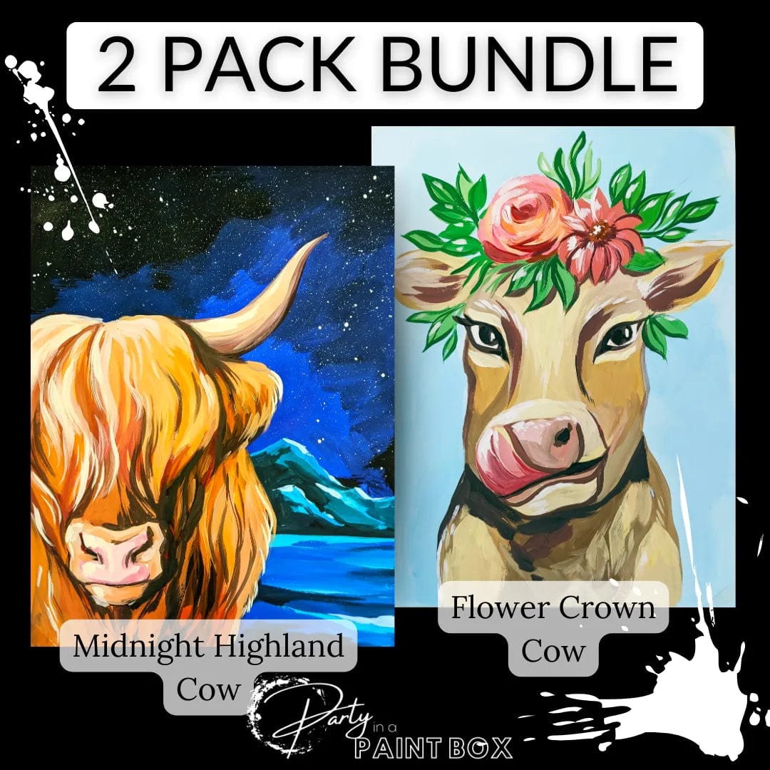 'Midnight Highland Cow' & 'Flower Crown Cow' Multi Painting Pack