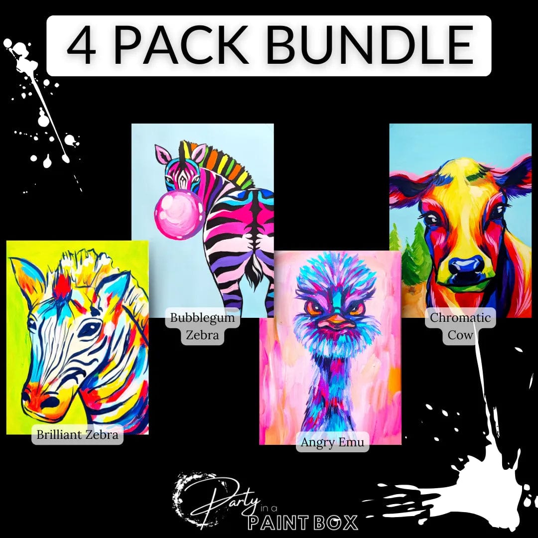 'Brilliant Zebra, Bubblegum Zebra, Angry Emu & Chromatic Cow' Multi Painting Pack