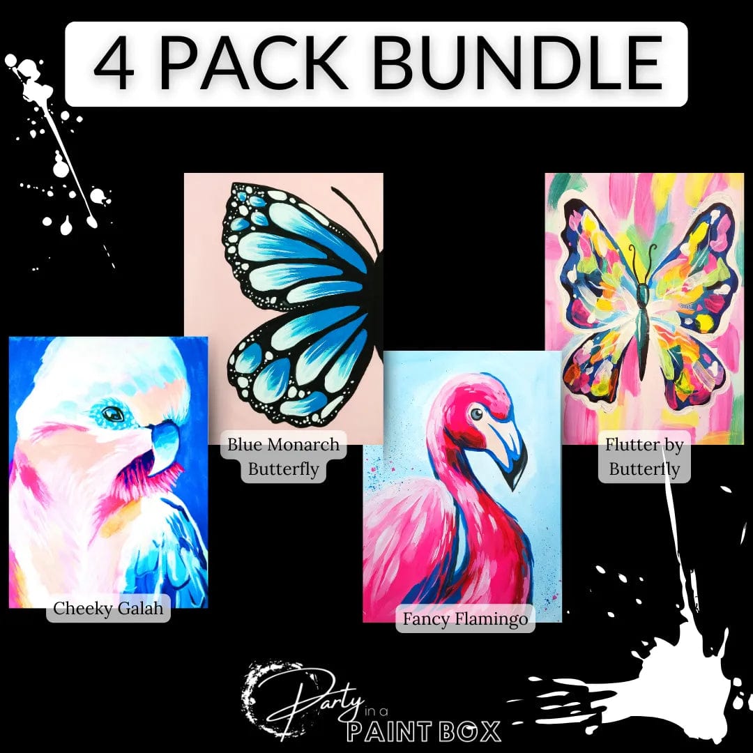 'Cheeky Galah, Blue Monarch Butterfly, Fancy Flamingo & Flutter by Butterfly' Multi Painting Pack