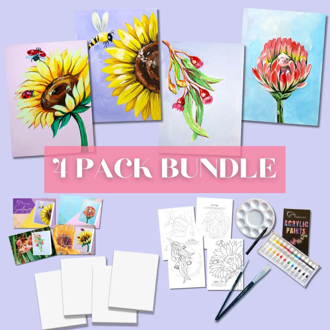 'Ladybugs in Bloom, Sunflower & Bee, Gum Flowers & Pink Protea' Multi Painting Pack