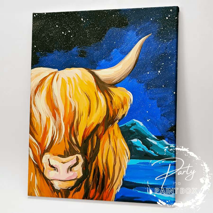 'Midnight Highland Cow' Painting Pack